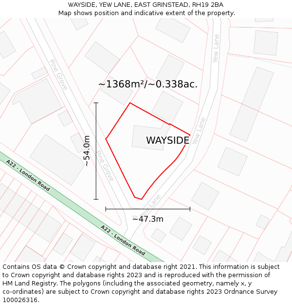 WAYSIDE, YEW LANE, EAST GRINSTEAD, RH19 2BA: Plot and title map