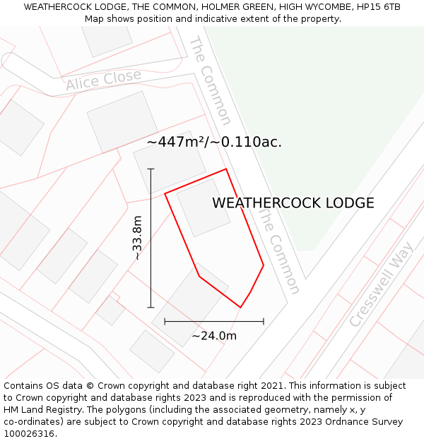 WEATHERCOCK LODGE, THE COMMON, HOLMER GREEN, HIGH WYCOMBE, HP15 6TB: Plot and title map