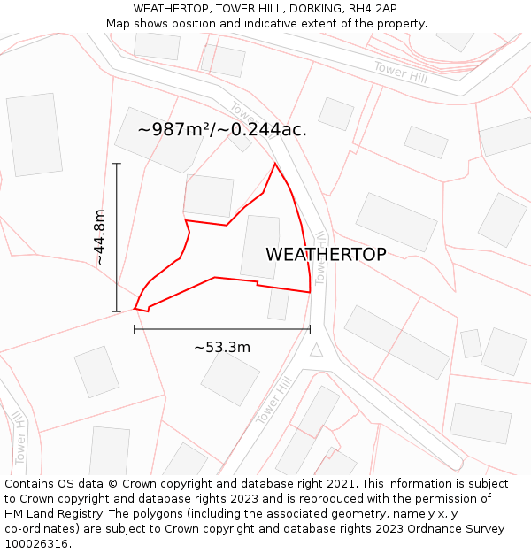 WEATHERTOP, TOWER HILL, DORKING, RH4 2AP: Plot and title map