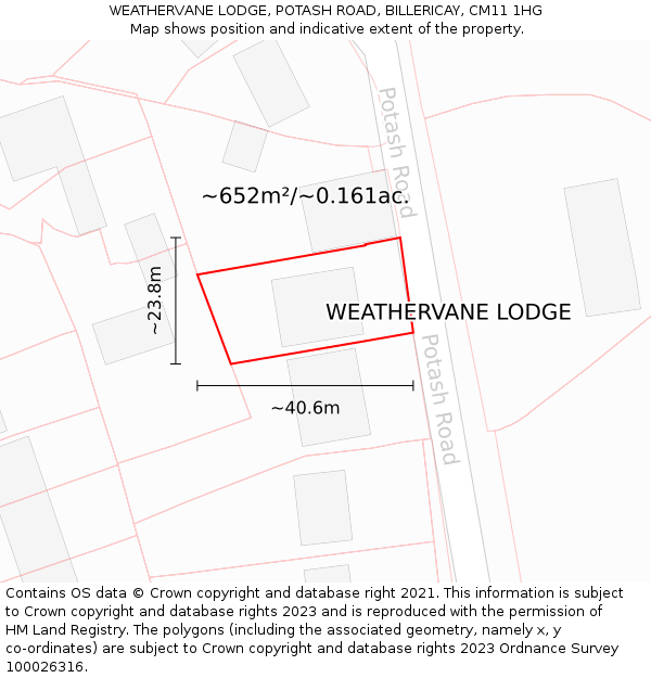 WEATHERVANE LODGE, POTASH ROAD, BILLERICAY, CM11 1HG: Plot and title map