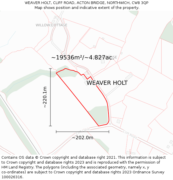 WEAVER HOLT, CLIFF ROAD, ACTON BRIDGE, NORTHWICH, CW8 3QP: Plot and title map