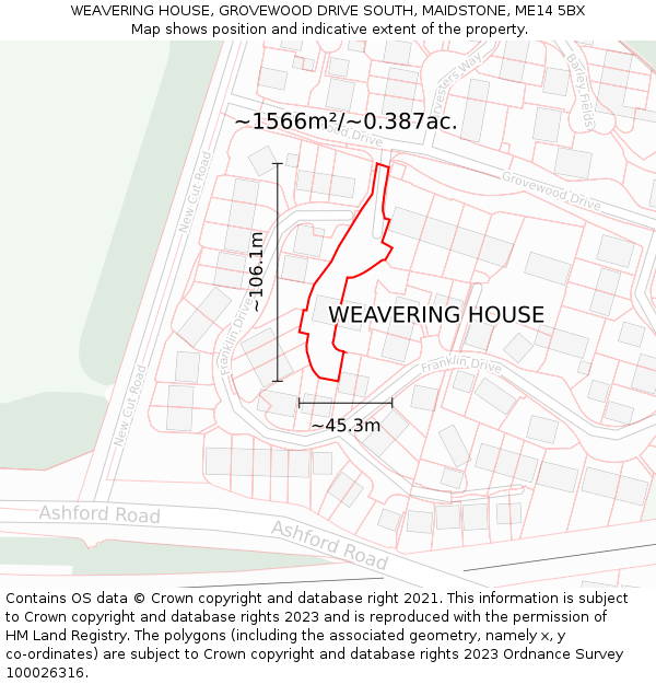 WEAVERING HOUSE, GROVEWOOD DRIVE SOUTH, MAIDSTONE, ME14 5BX: Plot and title map