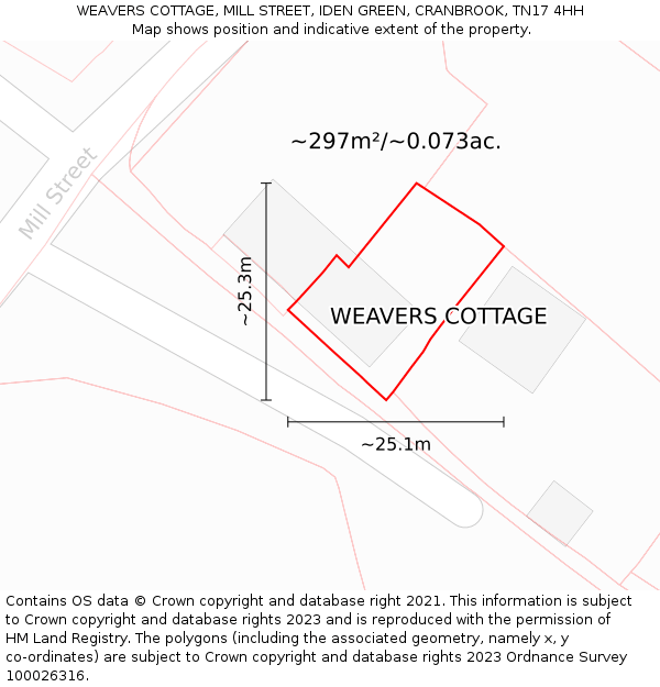 WEAVERS COTTAGE, MILL STREET, IDEN GREEN, CRANBROOK, TN17 4HH: Plot and title map
