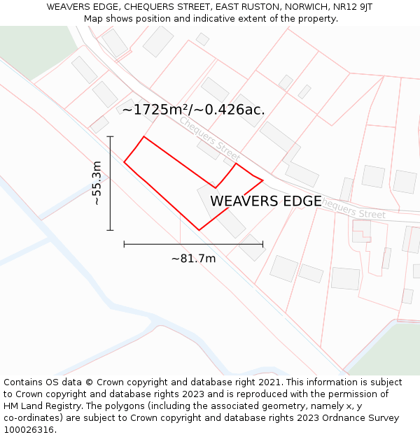 WEAVERS EDGE, CHEQUERS STREET, EAST RUSTON, NORWICH, NR12 9JT: Plot and title map