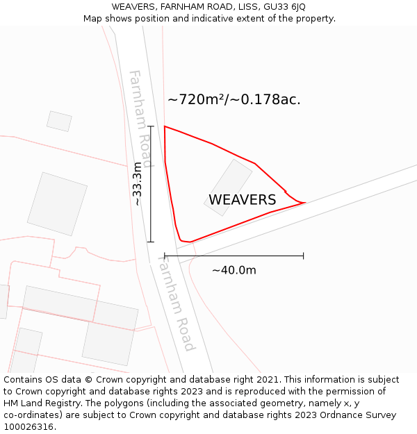 WEAVERS, FARNHAM ROAD, LISS, GU33 6JQ: Plot and title map