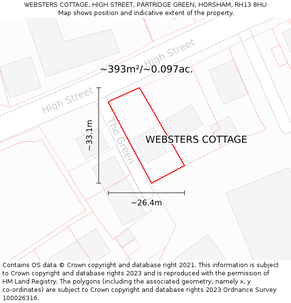 WEBSTERS COTTAGE, HIGH STREET, PARTRIDGE GREEN, HORSHAM, RH13 8HU: Plot and title map