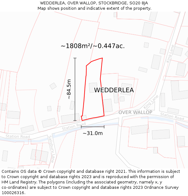 WEDDERLEA, OVER WALLOP, STOCKBRIDGE, SO20 8JA: Plot and title map