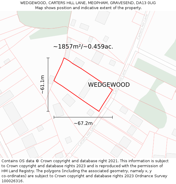 WEDGEWOOD, CARTERS HILL LANE, MEOPHAM, GRAVESEND, DA13 0UG: Plot and title map