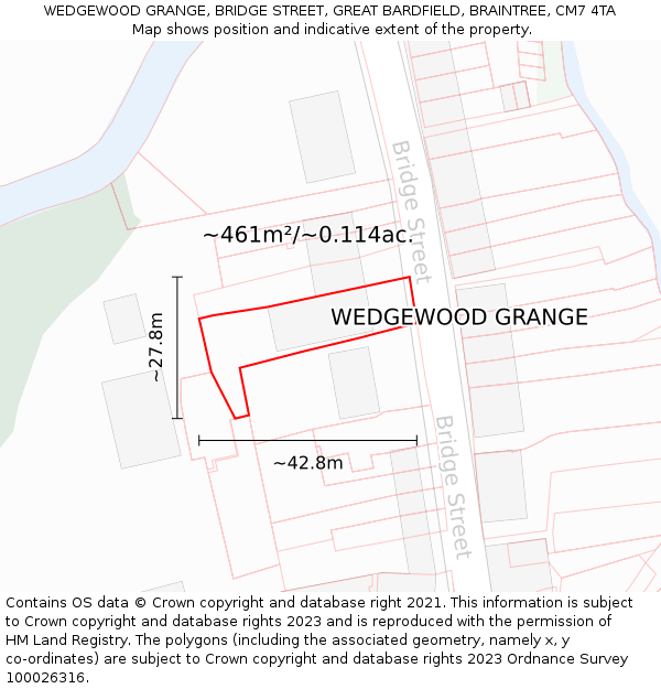 WEDGEWOOD GRANGE, BRIDGE STREET, GREAT BARDFIELD, BRAINTREE, CM7 4TA: Plot and title map