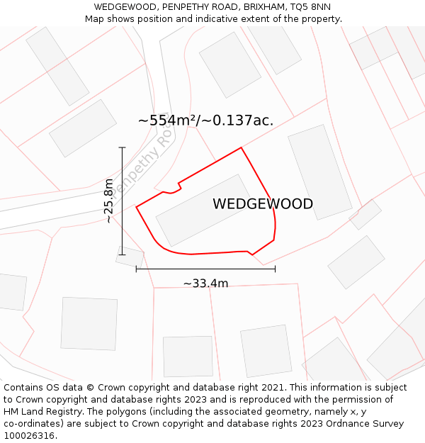 WEDGEWOOD, PENPETHY ROAD, BRIXHAM, TQ5 8NN: Plot and title map
