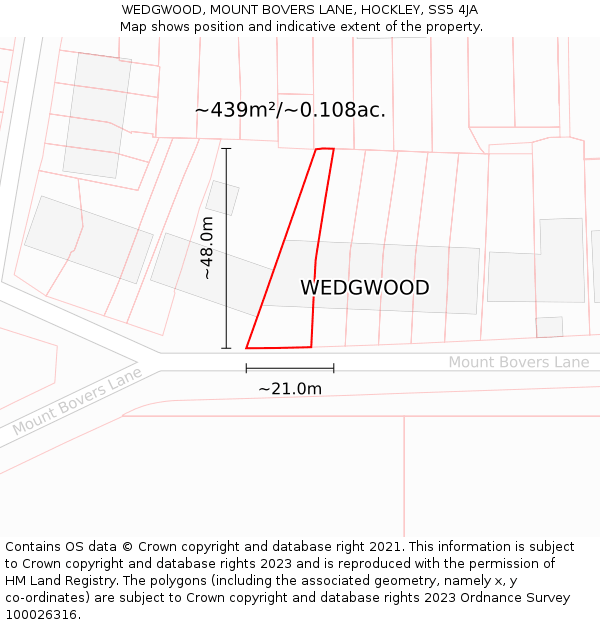 WEDGWOOD, MOUNT BOVERS LANE, HOCKLEY, SS5 4JA: Plot and title map