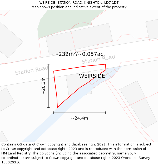 WEIRSIDE, STATION ROAD, KNIGHTON, LD7 1DT: Plot and title map