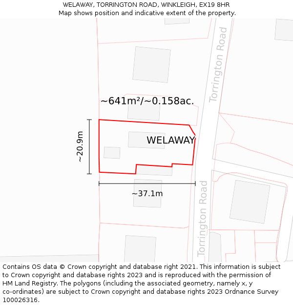 WELAWAY, TORRINGTON ROAD, WINKLEIGH, EX19 8HR: Plot and title map