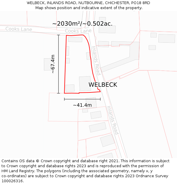 WELBECK, INLANDS ROAD, NUTBOURNE, CHICHESTER, PO18 8RD: Plot and title map