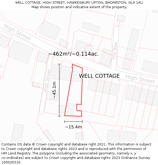 WELL COTTAGE, HIGH STREET, HAWKESBURY UPTON, BADMINTON, GL9 1AU: Plot and title map