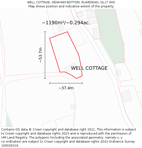 WELL COTTAGE, NEWHAM BOTTOM, RUARDEAN, GL17 9XS: Plot and title map