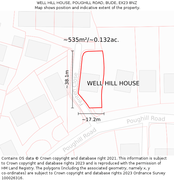 WELL HILL HOUSE, POUGHILL ROAD, BUDE, EX23 8NZ: Plot and title map