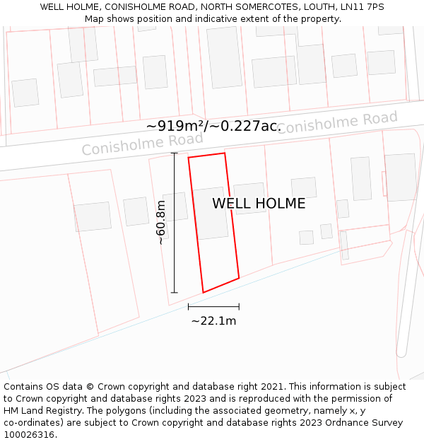 WELL HOLME, CONISHOLME ROAD, NORTH SOMERCOTES, LOUTH, LN11 7PS: Plot and title map