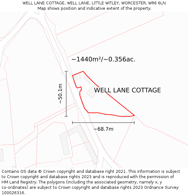 WELL LANE COTTAGE, WELL LANE, LITTLE WITLEY, WORCESTER, WR6 6LN: Plot and title map