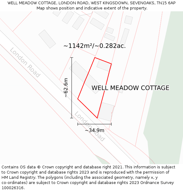 WELL MEADOW COTTAGE, LONDON ROAD, WEST KINGSDOWN, SEVENOAKS, TN15 6AP: Plot and title map