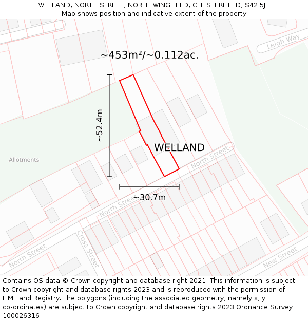 WELLAND, NORTH STREET, NORTH WINGFIELD, CHESTERFIELD, S42 5JL: Plot and title map