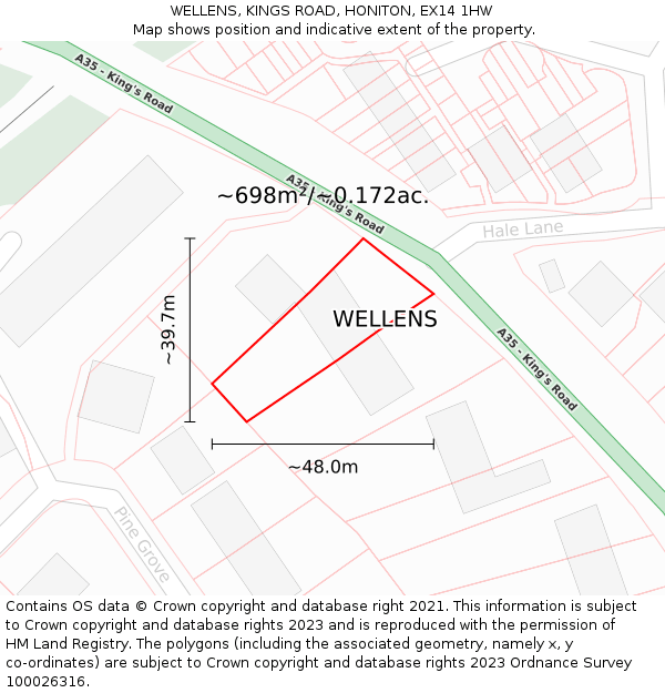 WELLENS, KINGS ROAD, HONITON, EX14 1HW: Plot and title map