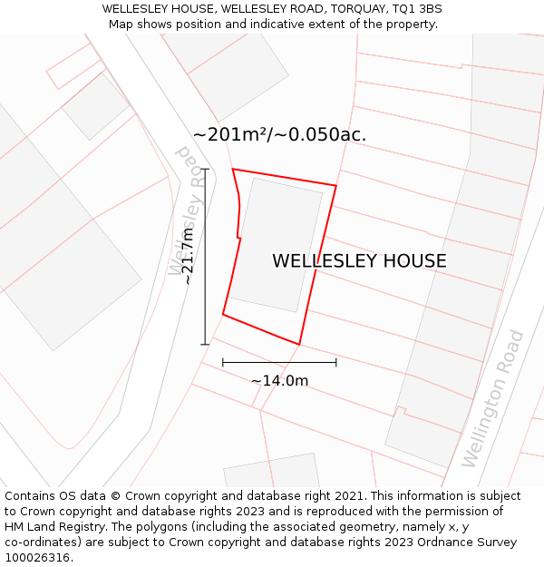 WELLESLEY HOUSE, WELLESLEY ROAD, TORQUAY, TQ1 3BS: Plot and title map