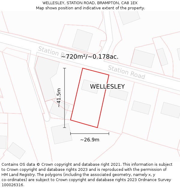 WELLESLEY, STATION ROAD, BRAMPTON, CA8 1EX: Plot and title map