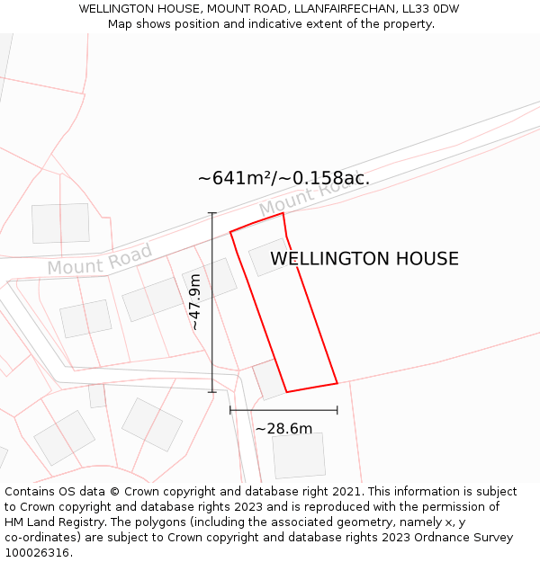 WELLINGTON HOUSE, MOUNT ROAD, LLANFAIRFECHAN, LL33 0DW: Plot and title map