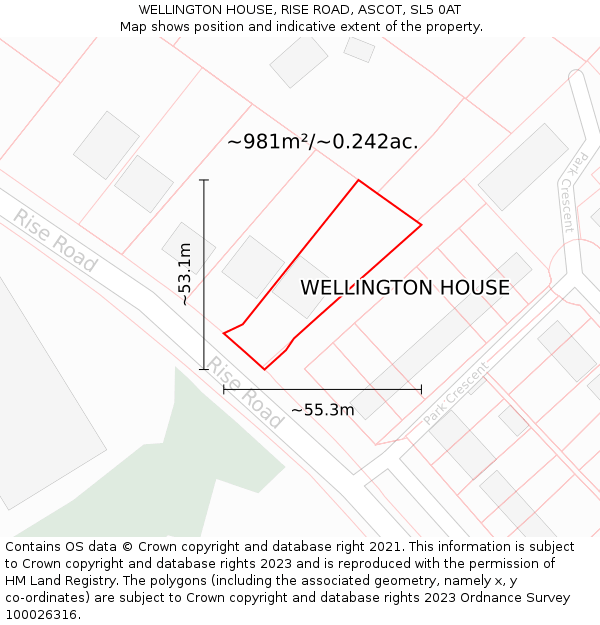 WELLINGTON HOUSE, RISE ROAD, ASCOT, SL5 0AT: Plot and title map