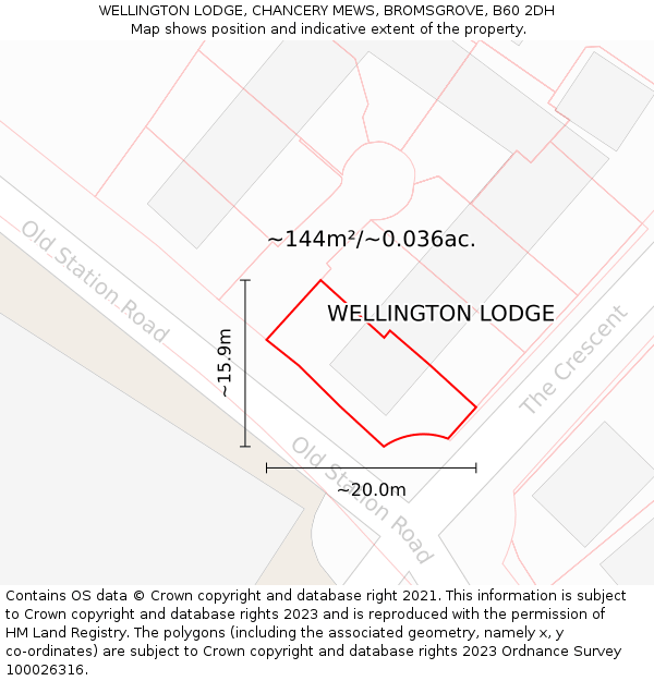 WELLINGTON LODGE, CHANCERY MEWS, BROMSGROVE, B60 2DH: Plot and title map