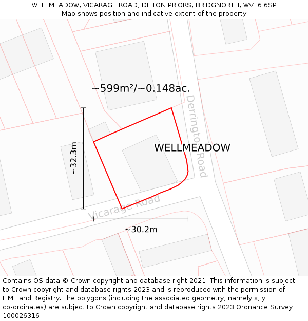 WELLMEADOW, VICARAGE ROAD, DITTON PRIORS, BRIDGNORTH, WV16 6SP: Plot and title map