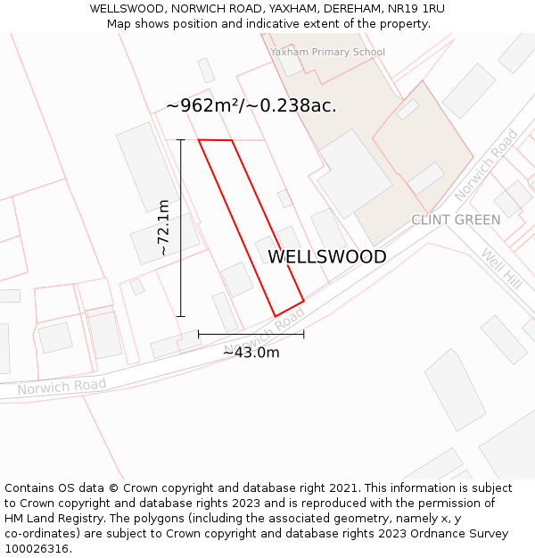 WELLSWOOD, NORWICH ROAD, YAXHAM, DEREHAM, NR19 1RU: Plot and title map