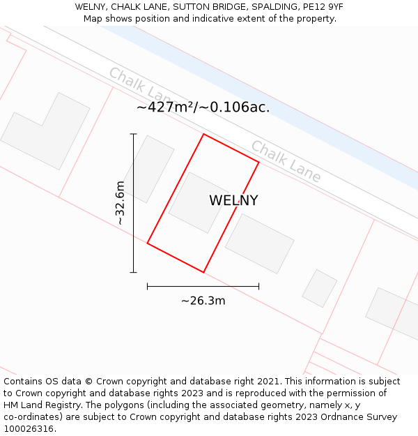 WELNY, CHALK LANE, SUTTON BRIDGE, SPALDING, PE12 9YF: Plot and title map