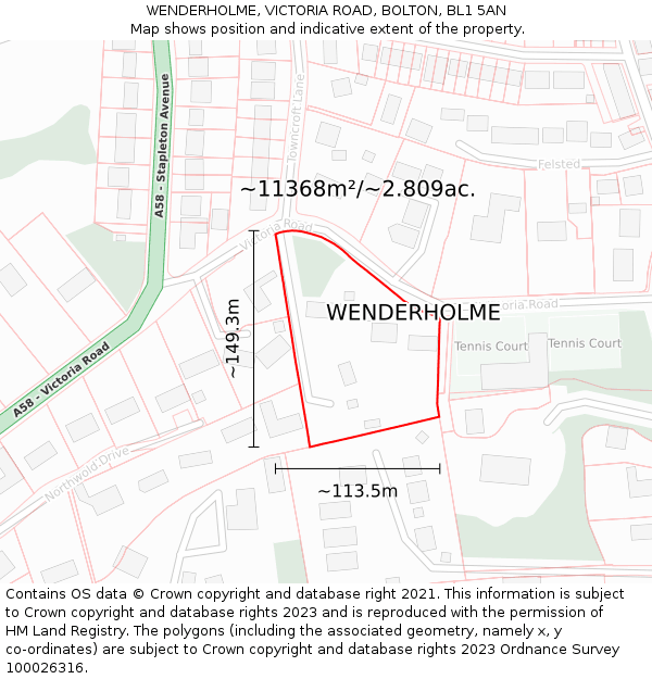 WENDERHOLME, VICTORIA ROAD, BOLTON, BL1 5AN: Plot and title map