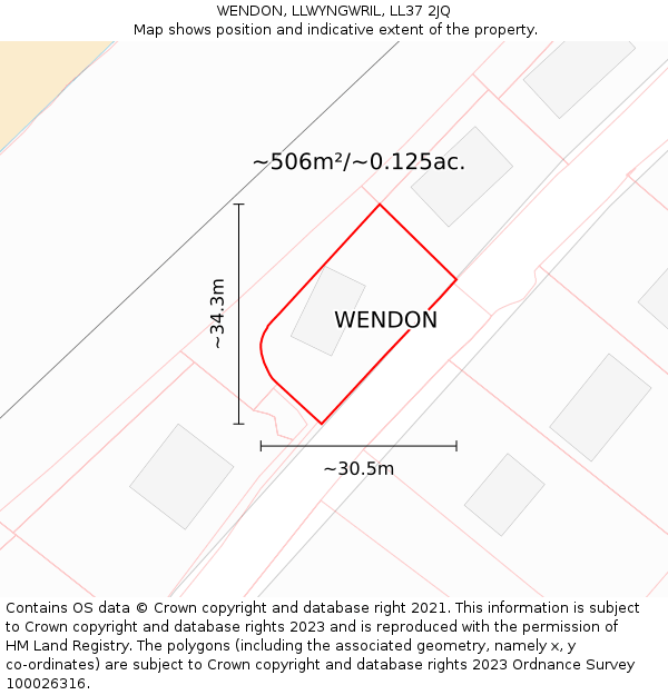 WENDON, LLWYNGWRIL, LL37 2JQ: Plot and title map