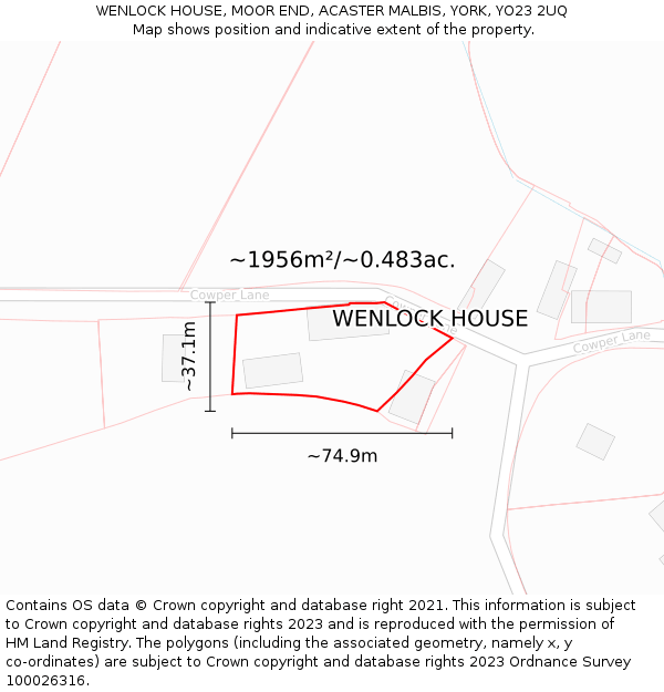 WENLOCK HOUSE, MOOR END, ACASTER MALBIS, YORK, YO23 2UQ: Plot and title map