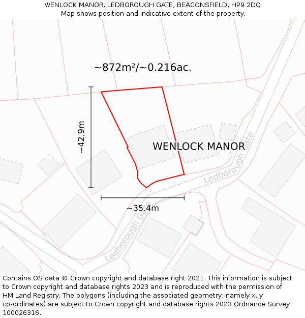 WENLOCK MANOR, LEDBOROUGH GATE, BEACONSFIELD, HP9 2DQ: Plot and title map