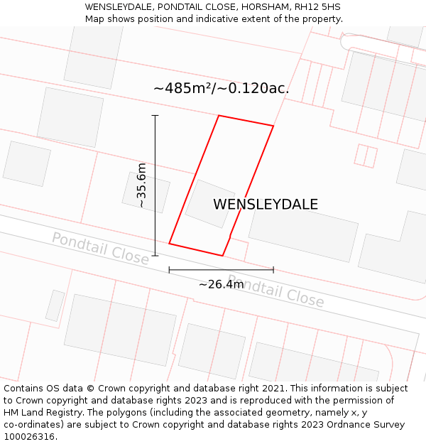 WENSLEYDALE, PONDTAIL CLOSE, HORSHAM, RH12 5HS: Plot and title map