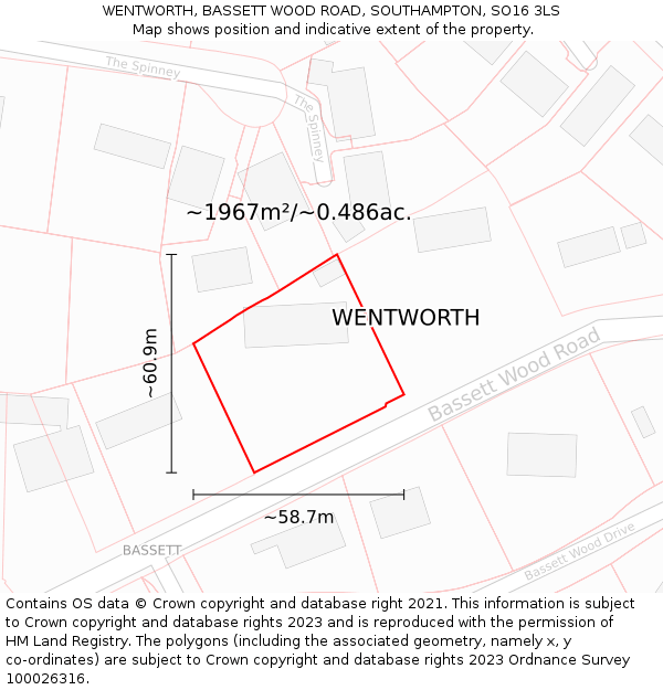 WENTWORTH, BASSETT WOOD ROAD, SOUTHAMPTON, SO16 3LS: Plot and title map