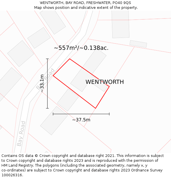 WENTWORTH, BAY ROAD, FRESHWATER, PO40 9QS: Plot and title map