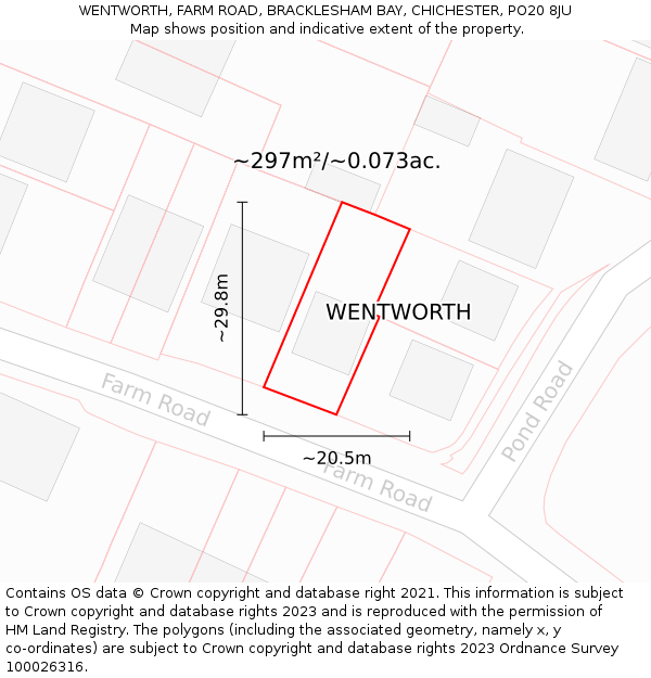 WENTWORTH, FARM ROAD, BRACKLESHAM BAY, CHICHESTER, PO20 8JU: Plot and title map