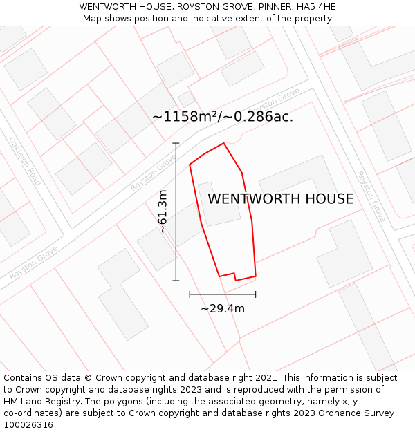 WENTWORTH HOUSE, ROYSTON GROVE, PINNER, HA5 4HE: Plot and title map