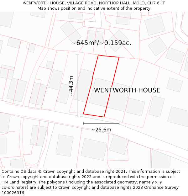 WENTWORTH HOUSE, VILLAGE ROAD, NORTHOP HALL, MOLD, CH7 6HT: Plot and title map