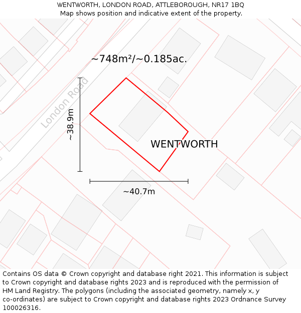 WENTWORTH, LONDON ROAD, ATTLEBOROUGH, NR17 1BQ: Plot and title map