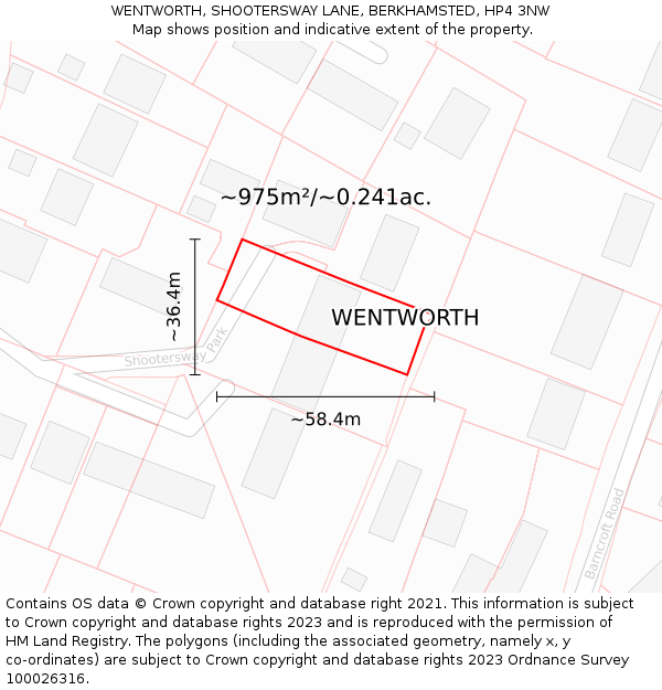 WENTWORTH, SHOOTERSWAY LANE, BERKHAMSTED, HP4 3NW: Plot and title map