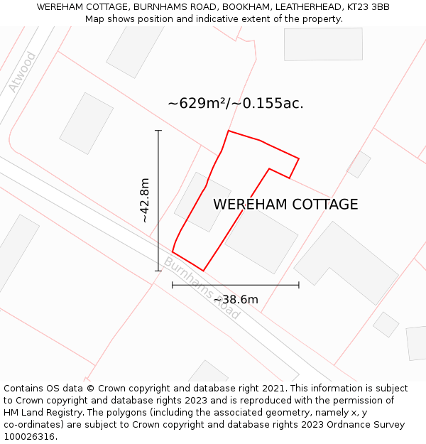 WEREHAM COTTAGE, BURNHAMS ROAD, BOOKHAM, LEATHERHEAD, KT23 3BB: Plot and title map