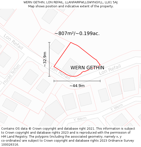 WERN GETHIN, LON REFAIL, LLANFAIRPWLLGWYNGYLL, LL61 5AJ: Plot and title map