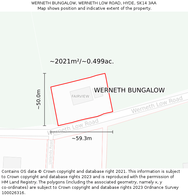 WERNETH BUNGALOW, WERNETH LOW ROAD, HYDE, SK14 3AA: Plot and title map