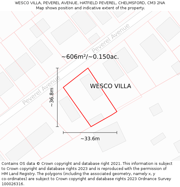 WESCO VILLA, PEVEREL AVENUE, HATFIELD PEVEREL, CHELMSFORD, CM3 2NA: Plot and title map